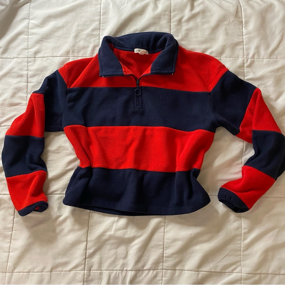 Garage Red and Navy striped quarter zip